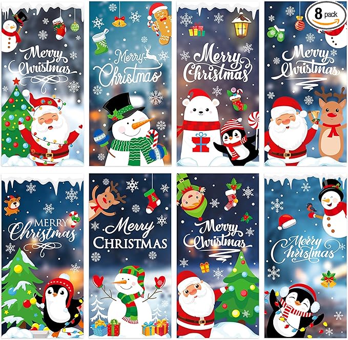 8 Pcs Fluorescent Light Covers with 80 Magnets Decorative for Classroom Ceiling Light 4x2 Feet Magnetic Filter Easy Install for Office Hospitals & Home Drop Ceiling Supplies(Christmas Santa Claus)