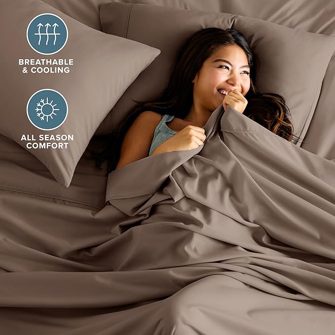 Bare Home Split Head Flex King Sheet Set - 1800 Ultra-Soft Microfiber Bed Sheets - Double Brushed - Deep Pockets - Easy Fit - 4 Piece Set - Bedding Sheets & Pillowcases (Taupe)