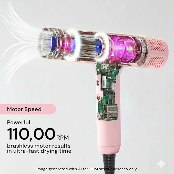 L'ANGE HAIR HauteAir Digital Professional Hair Dryer | LED Display for Precision Heat Control | Fast-Dry Brushless Motor with Cool Shot | Negative Ion Technology | Lightweight & Self-Cleaning (Blush)