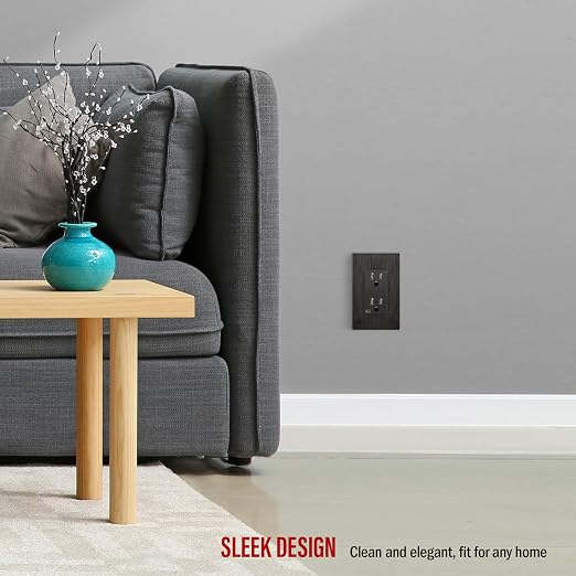 ENERLITES 61501 Elite Series Decorator Receptacle, Child Safe Tamper-Resistant Outlet, Gloss Finish, Self-Grounding, Residential Grade, 15A 125V, 61501-TR-DBWBP, Brushed Dark Bronze With Wall Plate