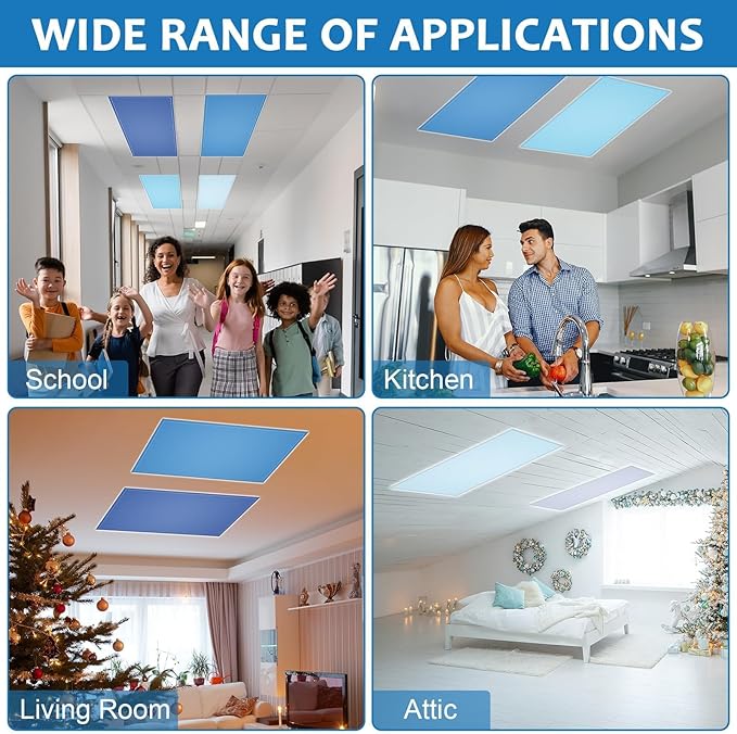 QOUBAI 6PCS Fluorescent Light Covers, 4x2 Feet Magnetic Light Cover Fluorescent Lights Shade Panel Positive Inspirational Ceiling Lights Filters for Office Classroom Home Drop Ceiling Blue