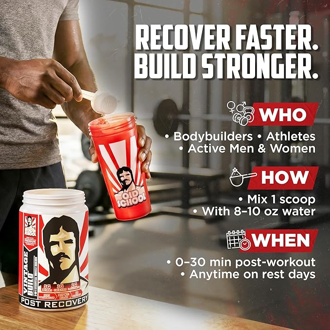 Old School Labs Vintage Build Post-Workout Recovery Powder Drink with BCAAs, Creatine & L-Glutamine to Support Muscle Recovery & Strength for Men & Women – Juicy Watermelon, 30 Servings