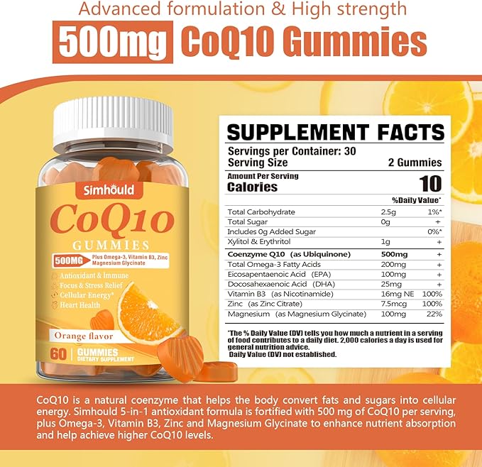 2 Pack CoQ10 500MG Gummies - Plus Omega-3, Magnesium, Vitamin B3 & Zinc - 3X Better Absorption Coenzyme Q10 Supplements for Heart Health, Cellular Energy & Antioxidant, Non-GMO 120 Counts