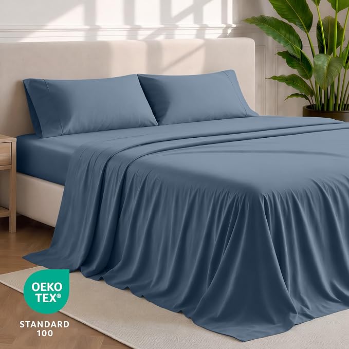 Bare Home Full XL Sheet Set - 1800 Ultra-Soft Microfiber Full Extra Long Bed Sheets - Double Brushed - Deep Pockets - Easy Fit - 4 Piece Set - Bedding Sheets & Pillowcases (Full XL, Bering Sea)