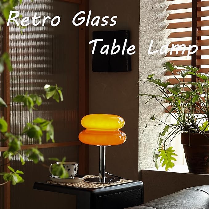 Glivpny Mushroom Lamp Table Lamp for Night Stands,Mid Century Modern Desk Lamps for Bedroom, Vintage Dimmable Bedside Small Cute Lamps, Cool Aesthetic House Warming Gifts New Home Decor(Orange Red)