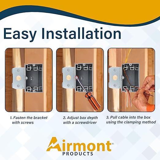 Adjustable 3-Gang Electrical Box for New Construction – Heavy-Duty Grey PVC Switch & Outlet Box with Metal Bracket, ETL Listed Junction Box for Switches, Outlets & Wiring Projects