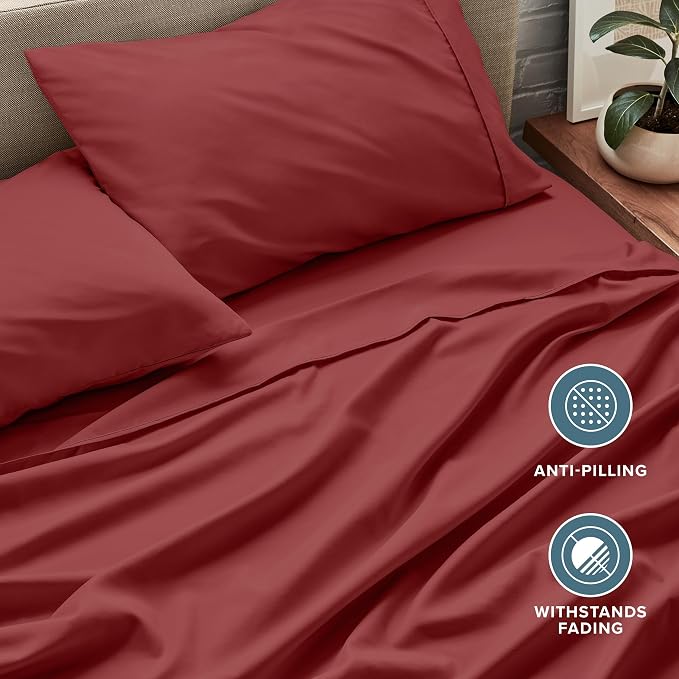 Bare Home Full Sheet Set - 1800 Ultra-Soft Microfiber Full Bed Sheets - Double Brushed - Deep Pockets - Easy Fit - 4 Piece Set - Bedding Sheets & Pillowcases (Full, Rosewood)