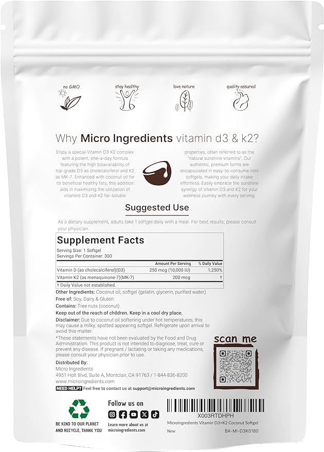 Micro Ingredients Melatonin Gummies & Vitamin D3 10,000IU + K2 Softgels | Bundle | Sugar-Free BlackBerry Cherry Flavor | No Drug, Non-Habit-Forming Ingredients | D & K Sunshine Vitamins + Coconut Oil