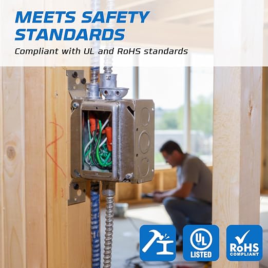 OHLECTRIC 4" Square Welded Electrical Box with Flush Mount Brackets (4-Pack) 2-1/8 Inch Deep Box with BX/MC Cable Clamp, ½ & ¾ Knockouts, Galvanized Steel, 30.3 Cu. in. Metal Junction Box