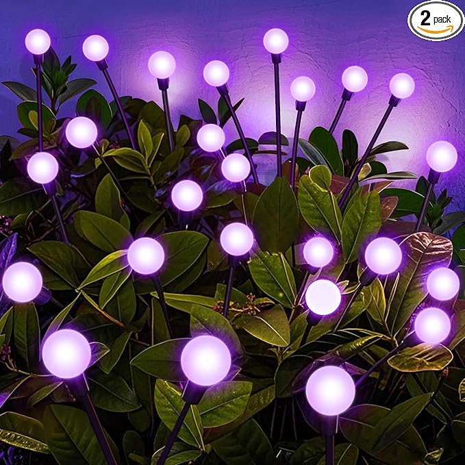ZFNN Solar Garden Lights 16 LEDs, Purple, 2 Pack 8 Heads, Outdoor Waterproof, Swaying Firefly Lights for Yard, Patio, Pathway, Lawn Decorations