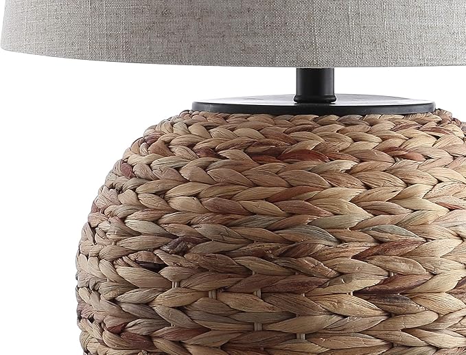JONATHAN Y 24.5" Natural Water Hyacinth Farmhouse Basket Table Lamp, Coastal Decor for Living Room Bedroom Nightstand, Light Gray Linen Shade, LED Bulb Included JYL6501A