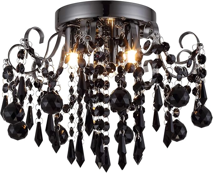 Q&S Crystal Ceiling Light Fixture Small Chandelier, Semi Ceiling Light Flush Mount, Mini Ceiling Fights for Bedroom, Aisle, Hallway, Closet,Entrance,Stairs,3 Lights E12
