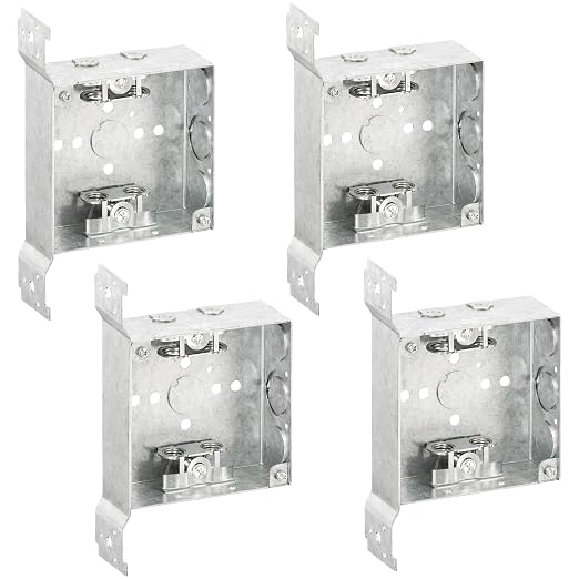 OHLECTRIC 4" Square Welded Electrical Box with Flush Mount Brackets (4-Pack) 1-1/2 Inch Deep Box with BX/MC Cable Clamp, ½ & ¾ Knockouts, Galvanized Steel, 21 Cu. in. Metal Junction Box