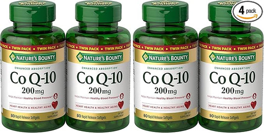 Nature's Bounty CoQ10 200 mg Softgels, Heart Health & Cellular Energy Support, 160 Rapid Release Softgels (Pack of 4)