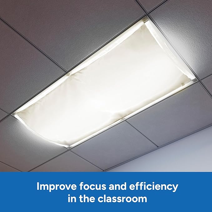 Educational Insights Fluorescent Light Covers 4-Pack: Whisper White - Ceiling Light Filters for Classroom, Office & Home Lighting, Overhead LED Shades, Calming Sensory Fixtures & Teacher Essentials