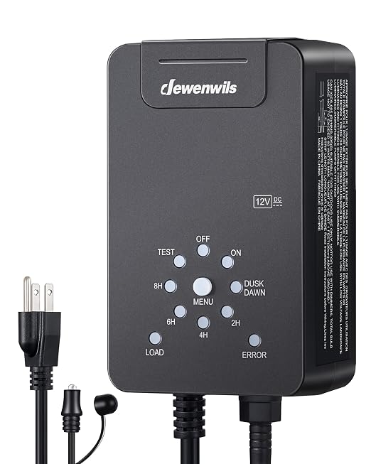 DEWENWILS 60W Low Voltage Transformer, 120V AC to 12V DC, Dusk to Dawn Sensor & Countdown Timer, Weatherproof Low Voltage Landscape Transformer for Spotlight, Garden Light, Pathway Light