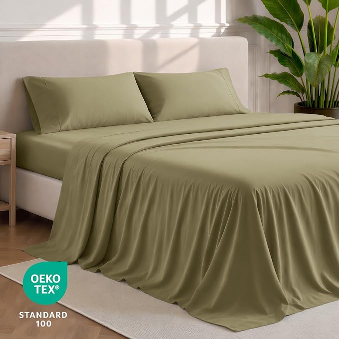 Bare Home Split King Sheet Set - 1800 Ultra-Soft Microfiber Bed Sheets - Double Brushed - Deep Pockets - Easy Fit - 5 Piece Set - Bedding Sheets & Pillowcases (Split King, Olive)