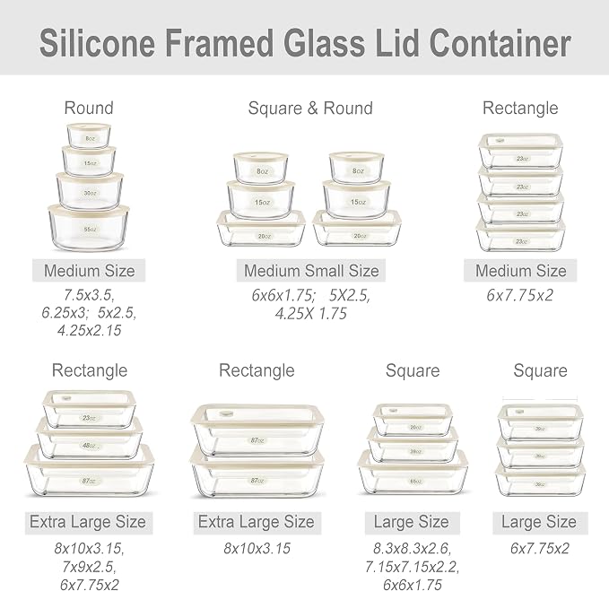 Urban Green Glass Food Container Set with Glass Lid, 6 Pack, Food Storage Containers Set, Airtight, LeakProof, Micowave Safe, 100% Plastic Free, Meal Prep Containers (White Color)