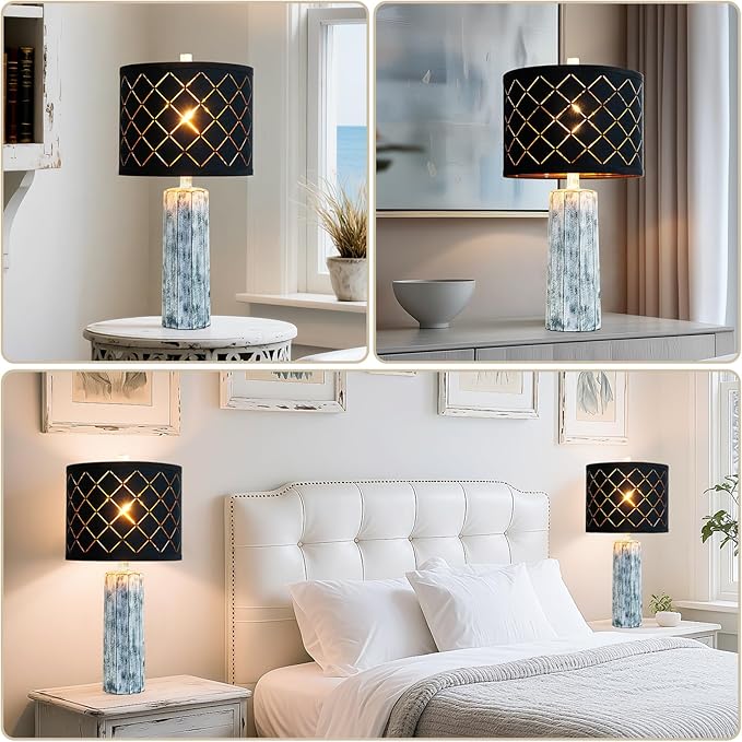 24'' Table Lamps Set of 2 for Bedroom Living Room, Traditional Resin Farmhouse Vintage Nightstand Bedside Lamps, 2 Bulbs Included (Wash Blue)