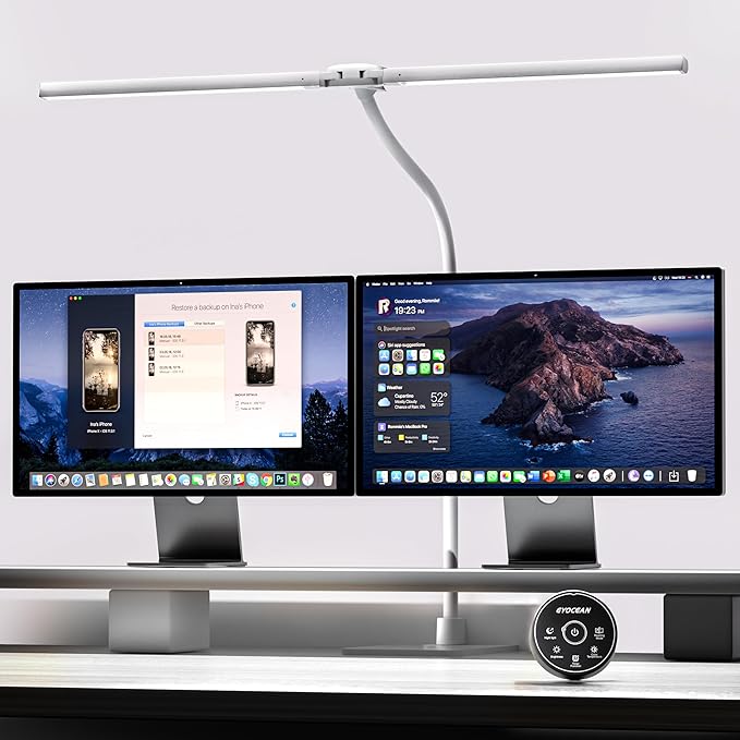 EYOCEAN Desk Lamp with Metal Base, 31.5" LED Office Lamp for Home Office, 24W Double Head Desk Light, Dimmable & Color Temperature, Table Lamp with Remote Control, Brightest Computer Monitor Light