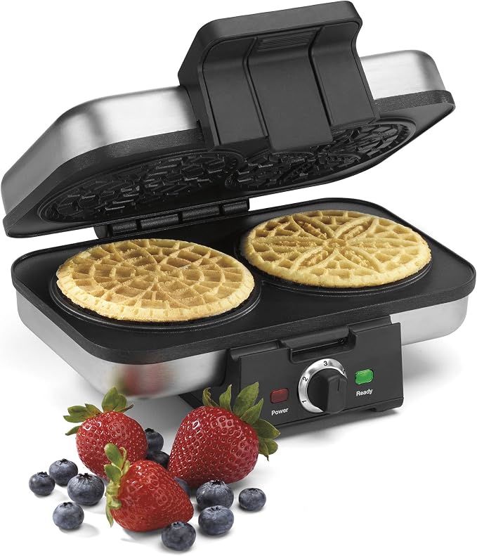 Cuisinart Pizzelle Press, WM-PZ10, Bakes Two 4-Inch Italian Waffle Cookies, 5 Browning Settings, Nonstick Plates, Stainless Steel, Silver