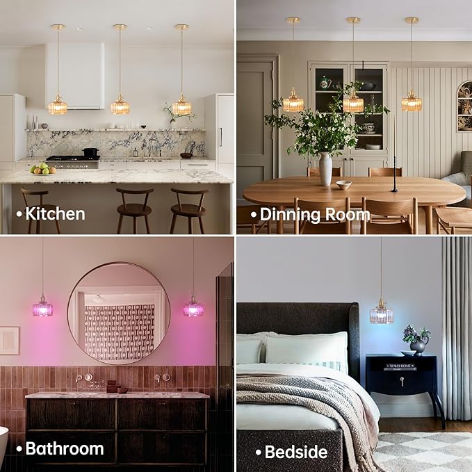 Shenmoyl Battery Operated Pendant Light 5000mAh Rechargeable Chandelier with Remote Control Wireless Adjustable Hanging Amber Striped Light for Kitchen Island Dining Room Hallway