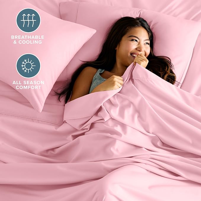 Bare Home Full Sheet Set - 1800 Ultra-Soft Microfiber Full Bed Sheets - Double Brushed - Deep Pockets - Easy Fit - 4 Piece Set - Bedding Sheets & Pillowcases (Full, Light Pink)