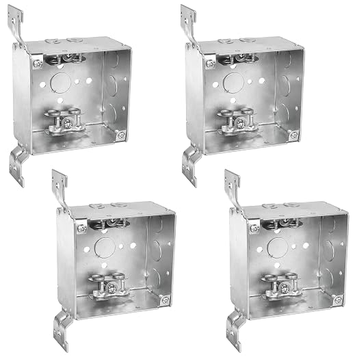 OHLECTRIC 4" Square Welded Electrical Box with Flush Mount Brackets (4-Pack) 2-1/8 Inch Deep Box with BX/MC Cable Clamp, ½ & ¾ Knockouts, Galvanized Steel, 30.3 Cu. in. Metal Junction Box