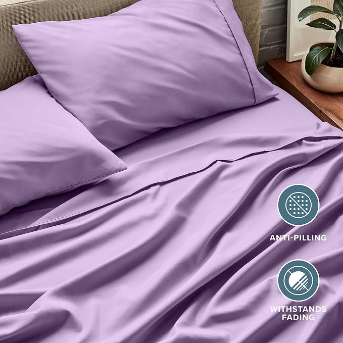 Bare Home Split Head Flex King Sheet Set - 1800 Ultra-Soft Microfiber Bed Sheets - Double Brushed - Deep Pockets - Easy Fit - 4 Piece Set - Bedding Sheets & Pillowcases (Lavender)
