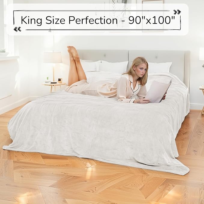 Electric Heated Blanket 90"x100" King Size for Safe All Night, Dual-Sided Microplush Sherpa for Bedroom Couch Use, 4 Heat Settings & 10 Hours Auto Off, Dual Controller, Machine Washable - White