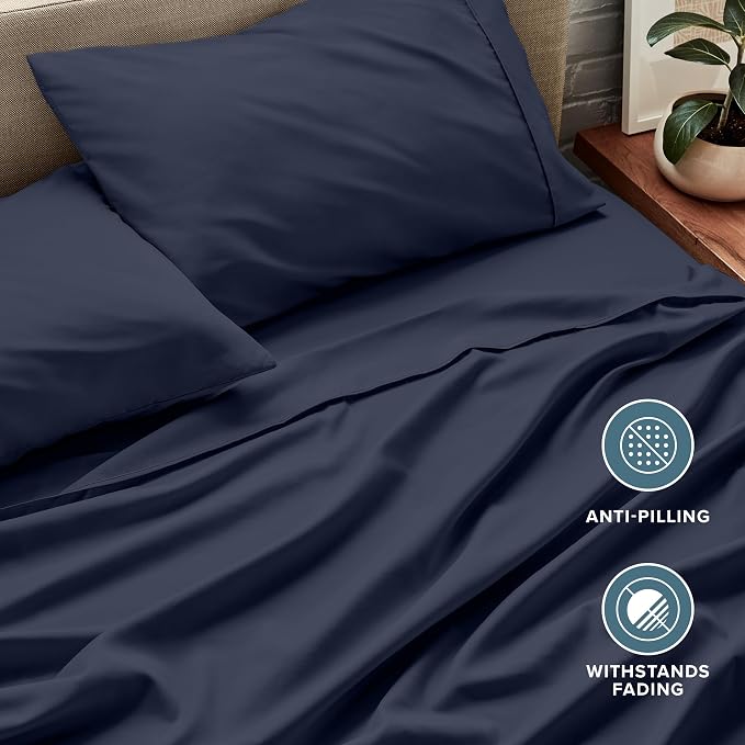 Bare Home Twin XL Sheet Set - 1800 Ultra-Soft Microfiber Twin Extra Long Bed Sheets - Double Brushed - Deep Pockets - Easy Fit - 3 Piece Set - Bedding Sheets & Pillowcases (Twin XL, Midnight Blue)