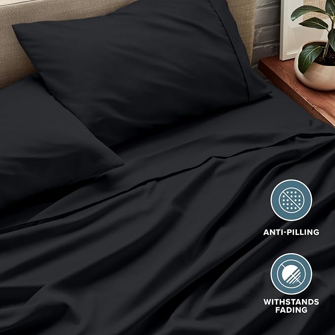 Bare Home Split California King Sheet Set - 1800 Ultra-Soft Microfiber Bed Sheets - Double Brushed - Deep Pockets - Easy Fit - 5 Piece Set - Bed Sheets (Split Cal King, Black)