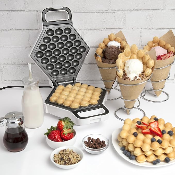 CucinaPro Bubble Waffle Maker, Electric Nonstick Hong Kong Egg Iron Griddle | Ready Indicator Light, Ready in under 5 Mins w Recipe Guide- Homemade DIY Ice Cream Cones- Special Breakfast or Dessert Gift