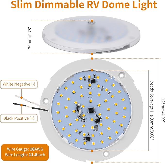 RVZONE RV Lights Interior, 5 Inch RV LED Ceiling Puck Light Dimmable 12 Volt LED Lights, 12V RV Puck Lights 4.5W Transparent Frosted RV Ceiling Dome Light for Camper Van Trailer Boat