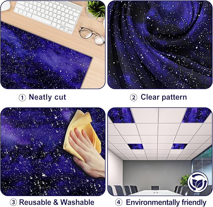 Aheroi 4 Pcs Magnetic Light Cover Fluorescent Office Light Covers, Cloud Light Covers for Ceiling Lights Classroom Fluorescent Light Covers Drop Ceiling Light Cover for Office Home Classroom(Starry)