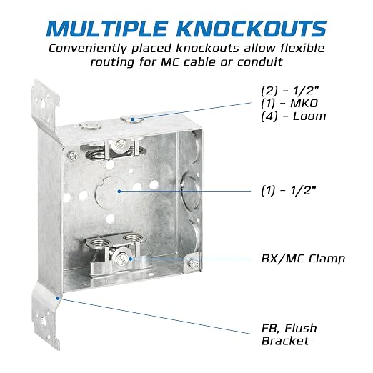 OHLECTRIC 4" Square Welded Electrical Box with Flush Mount Brackets (4-Pack) 1-1/2 Inch Deep Box with BX/MC Cable Clamp, ½ & ¾ Knockouts, Galvanized Steel, 21 Cu. in. Metal Junction Box