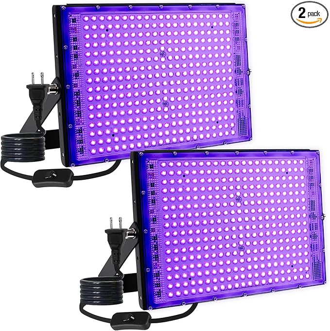 2 Pack 300W LED Blacklight, UV Black Lights for Glow Party, IP65 Waterproof Outdoor UV Floodlight for Black Light Party,Body Painting,Fluorescent Painting,Birthday Parties,Halloween