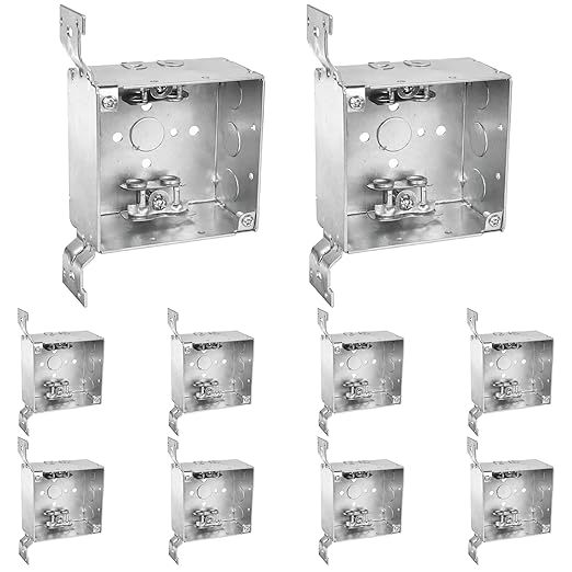 OHLECTRIC 4" Square Welded Electrical Box with Flush Mount Brackets (10-Pack) 2-1/8 Inch Deep Box with BX/MC Cable Clamp, ½ & ¾ Knockouts, Galvanized Steel, 30.3 Cu. in. Metal Junction Box
