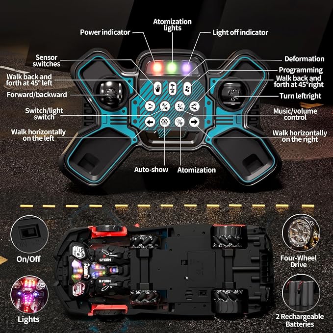 1:10 Big Size Transform RC Car, Gesture Sensing Transformation 2.4GHz Remote Control Car, One Button Deformation to Robot with Lights, Transforming Toy Cars Gift for Kids Age 8-12 Years Old Boys(Red)