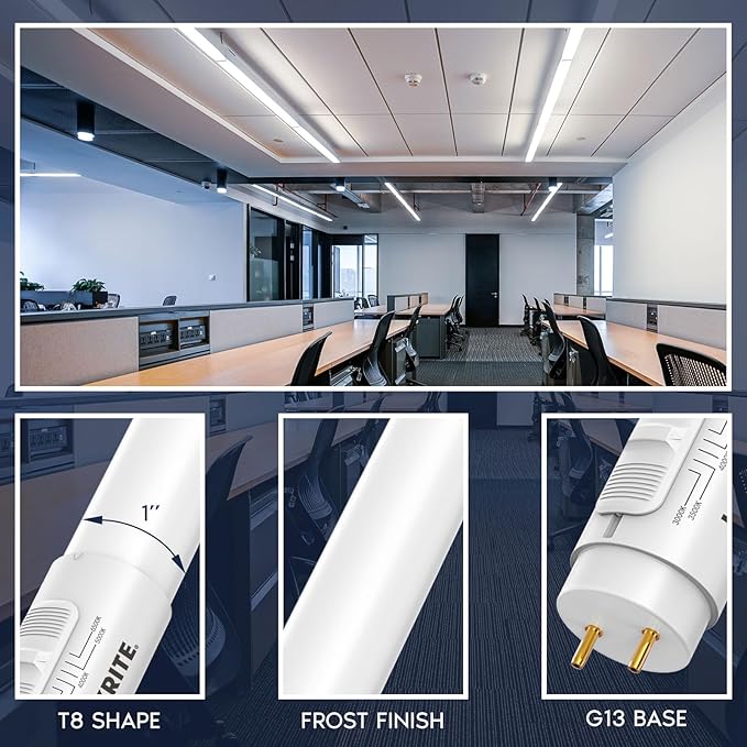 LUXRITE 4FT LED Tube Light, T8, 12W/15W/18W, 5CCT 3000K-6500K, 1620/1950/2250LM, 220°, Ballast Compatible or Bypass, Single/Double End, Fluorescent Replacement, Damp Rated, UL and DLC Listed (4 Pack)