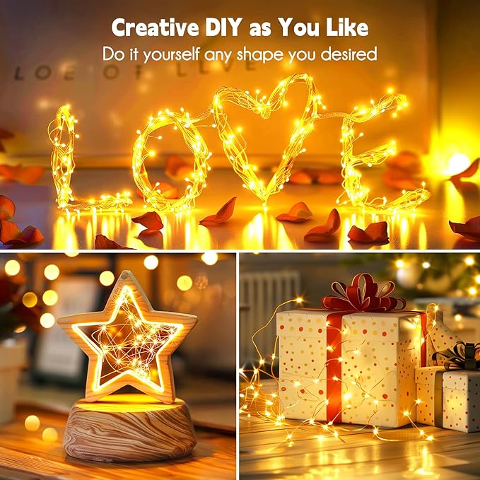 Minetom Fairy Lights Plug in, 33Ft 100 LEDs Waterproof Silver Wire Firefly Lights, Adaptor Included, Starry String Lights for Wedding Indoor Outdoor Christmas Patio Ramadan Decorations, Warm White