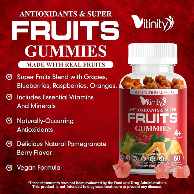 VITINITY リアルフルーツ＆リアルベジタブルグミ - 女性、男性、子供向けスーパーフード野菜ビタミンサプリメント - 毎日の健康のためのフルーツとグリーンブレンド。フルーツ＆野菜サプリメント（30日分）