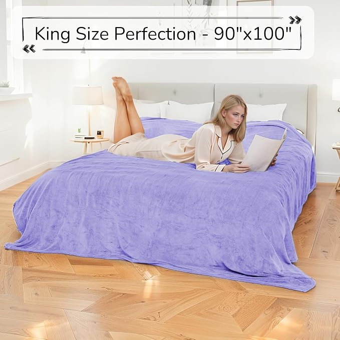 Electric Heated Blanket King Size 90"x100" – ETL Certified for Safe Overnight, 4 Heat Settings & 10H Auto Off, Dual-Sided Microplush Sherpa for Home Theater Night, Machine washable – Light Purple