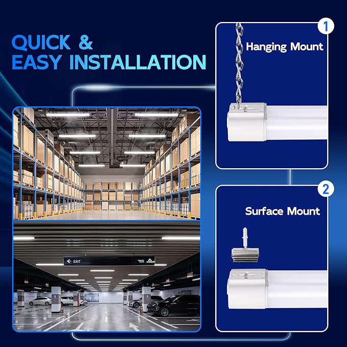 hykolity 6 Pack 4FT Linkable LED Shop Light, Utility Shop Light Fixture, 4400lm, 42W [250W Equivalent], 5000K Daylight Shop Lights for Garage, Hanging or Surface Mount, with Power Cord, ETL,White