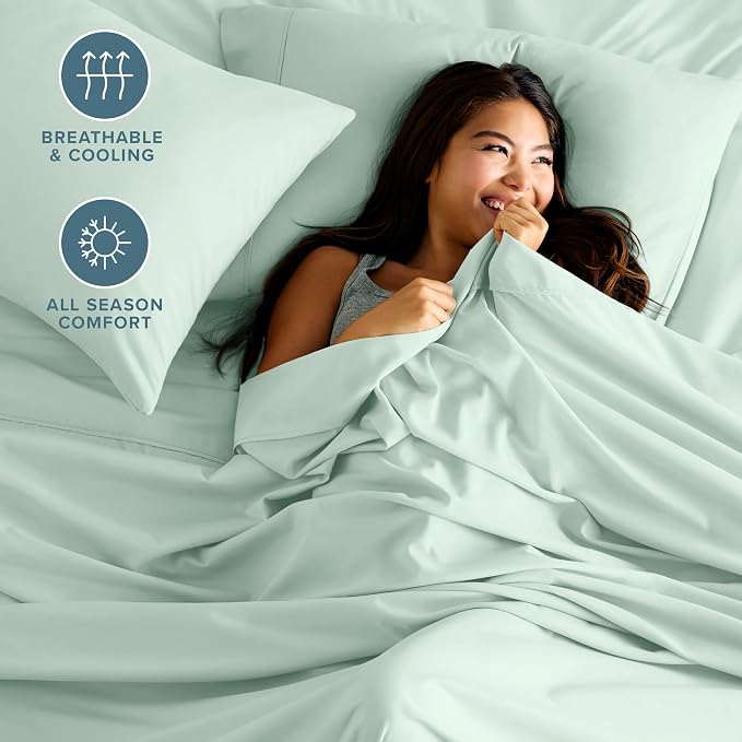 Bare Home Queen Sheet Set - 1800 Ultra-Soft Microfiber Queen Bed Sheets - Double Brushed - Deep Pockets - Easy Fit - 4 Piece Set - Bedding Sheets & Pillowcases (Queen, Spring Mint)