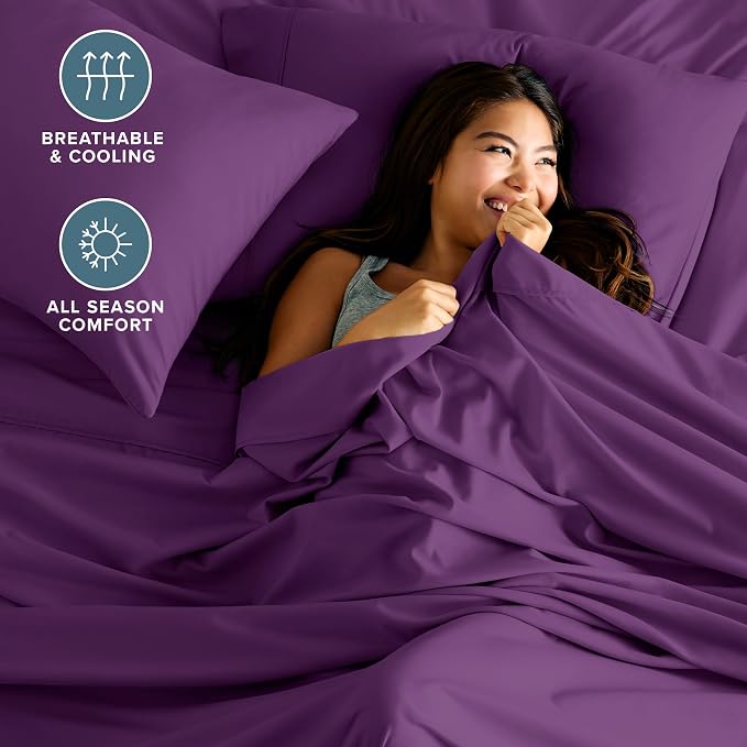 Bare Home Full Sheet Set - Luxury 1800 Ultra-Soft Microfiber - Double Brushed - Deep Pockets - Easy Fit - 4 Piece Set - Bedding Sheets & Pillowcases (Full, Plum)