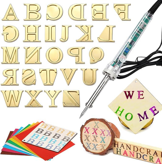 Tudomro 1/2" 26 Pcs Mini Burning Letter Kit with Electric Branding Iron for Wood Hats Leather Alphabet Branding Iron for BBQ Steak Bread DIY Craft Wedding Birthday Gifts