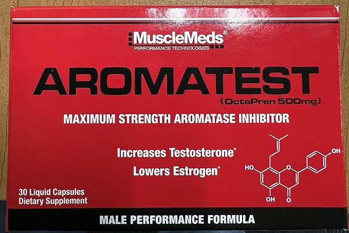 MuscleMeds AROMATEST Testosterone Booster & Aromatase Inhibitor, Lowers Estrogen, Supports Muscle Building & Strength, Anti-Aging Hormone Replacement for Men, 30 Liquid caps