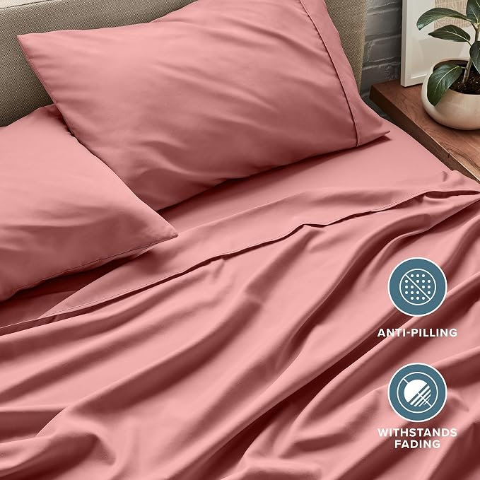 Bare Home Queen Sheet Set - 1800 Ultra-Soft Microfiber Queen Bed Sheets - Double Brushed - Deep Pockets - Easy Fit - 4 Piece Set - Bedding Sheets & Pillowcases (Queen, Dusty Rose)
