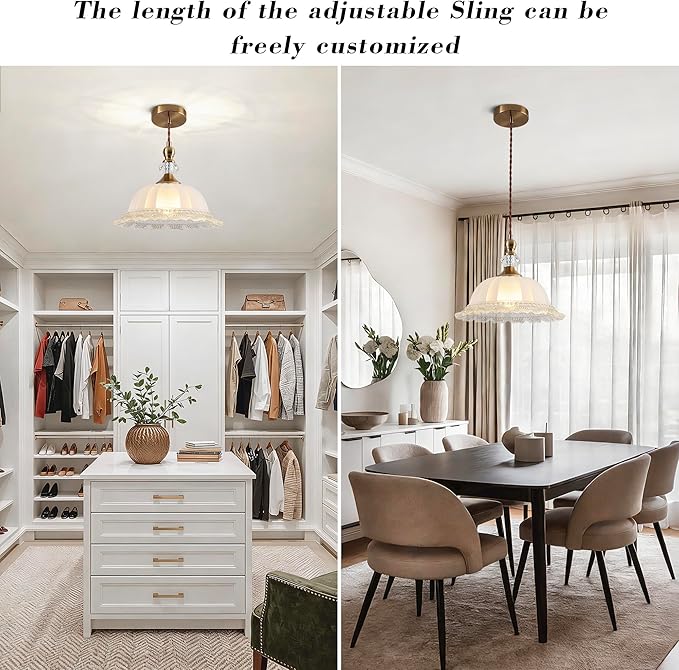 10.6" Milk Glass Vintage Pendant Light for Kitchen Island, Antique Brass Gold Pendant Light Fixture for Dining Room Hallway Bedroom